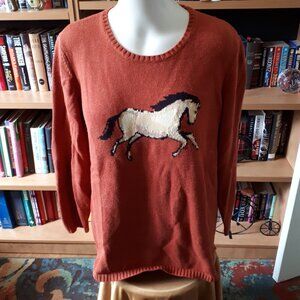 Coldwater Creek Sweater in size Large - Horse pattern on Front - Orange